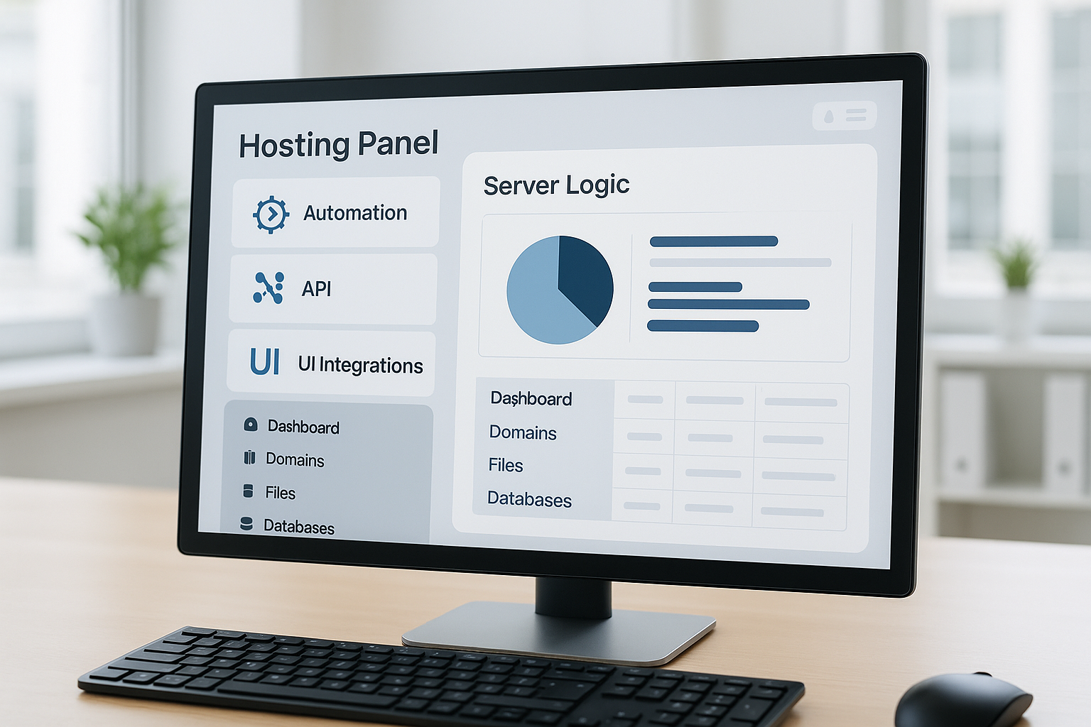 Pannello di hosting moderno con funzioni di automazione su schermo