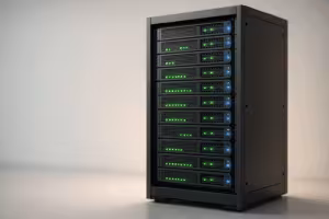 Sala de servidores fotorrealista com servidores de alojamento modernos, ideal para OpenLiteSpeed vs LiteSpeed.