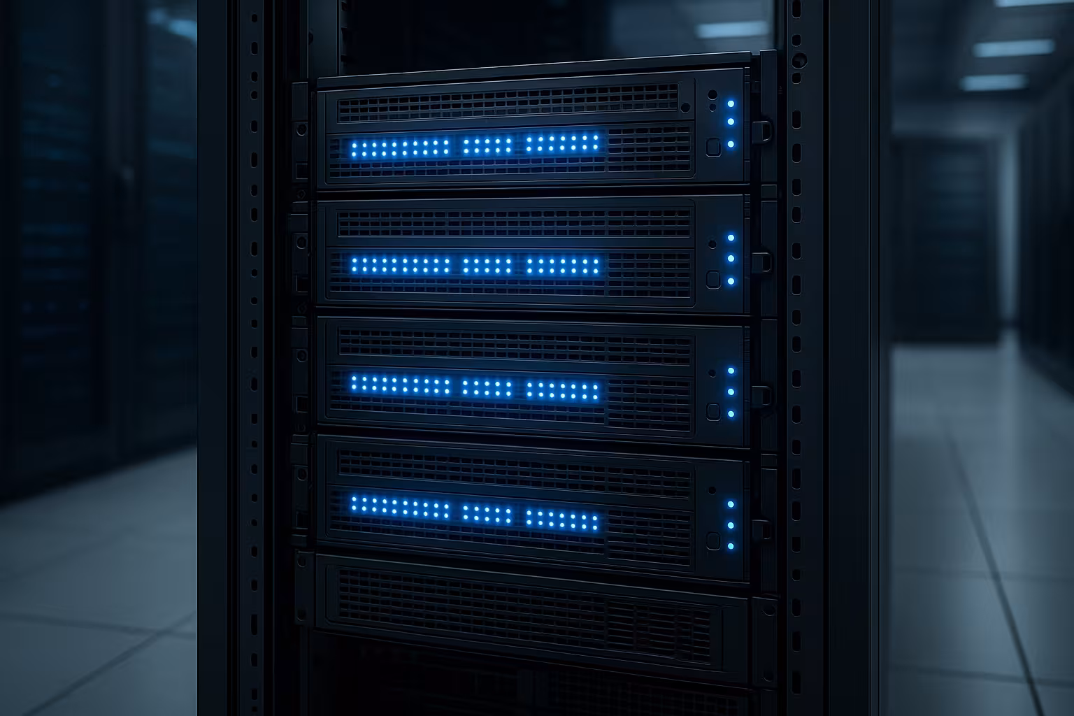 VServer gestionat modern cu răcire eficientă și rafturi de servere strălucitoare în centrul de date