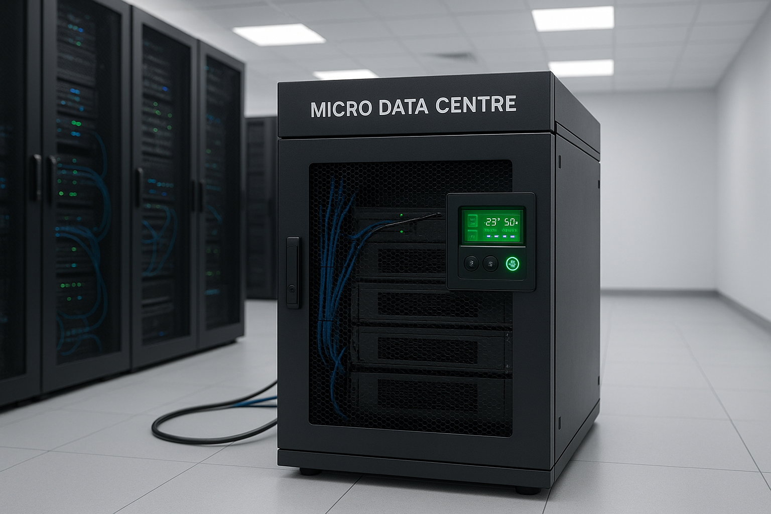 Infraestrutura de alojamento moderna em bastidor de servidor Micro-Data-Centre
