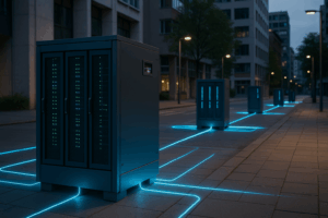 Microdatacenters in stedelijke stijl, genetwerkt, energie-efficiënt en compact.