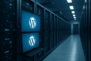 Stort datacenter med hårdvara för WordPress-hosting för flera webbplatser