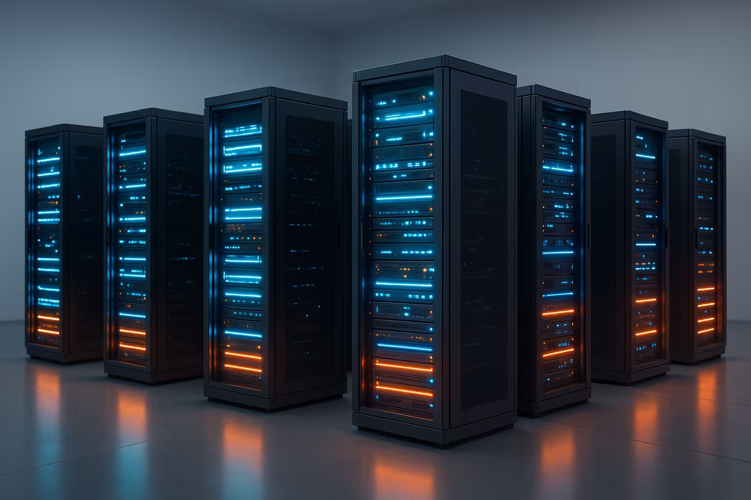 Arhitectura serverului pe mai multe niveluri într-un centru de date modern, simbolizând găzduirea pe mai multe niveluri