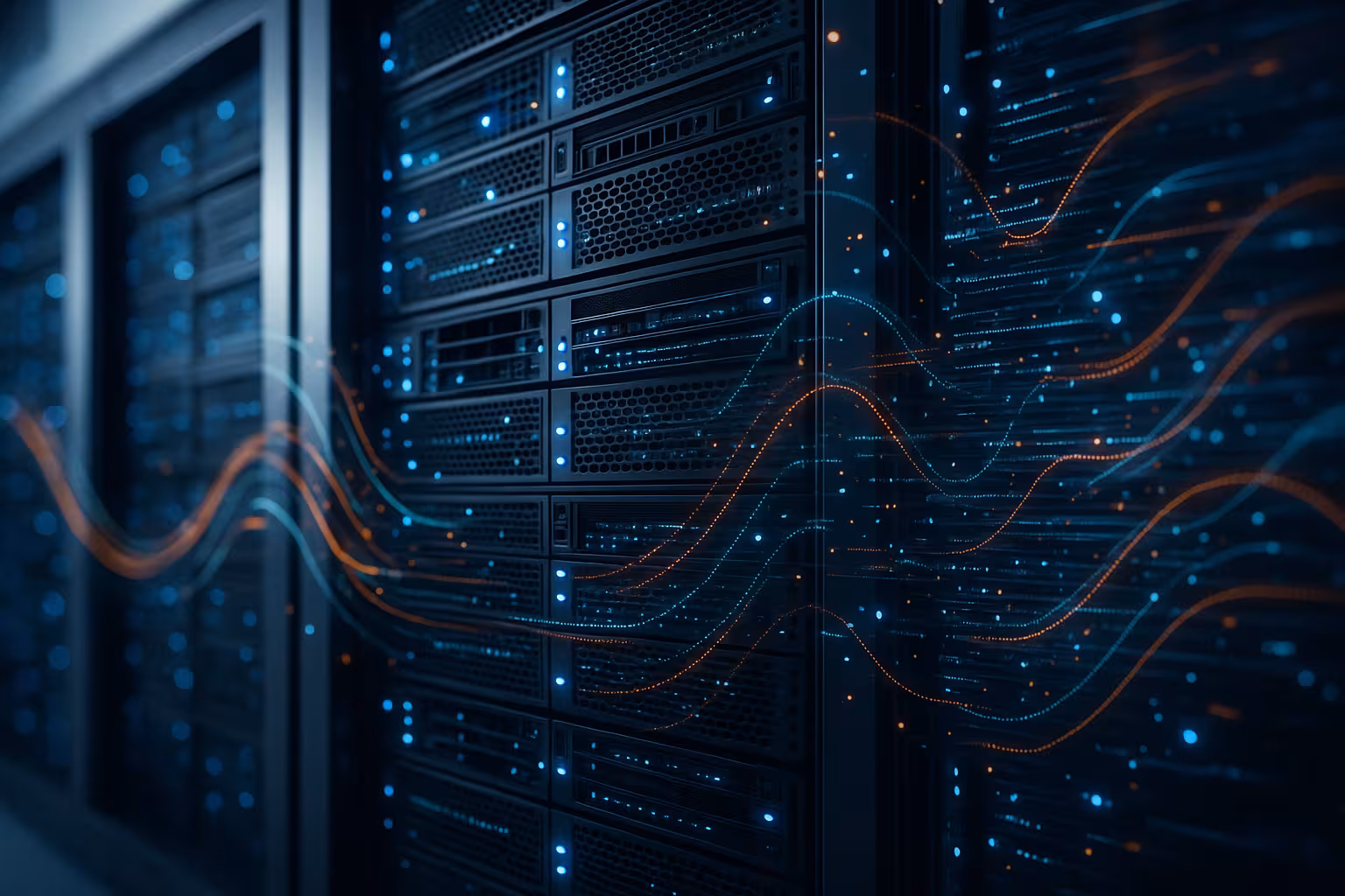 Server di database veloci con tecnologia moderna e flusso di dati visualizzato