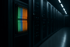 Centro de dados com servidores e módulos de RAM ativos