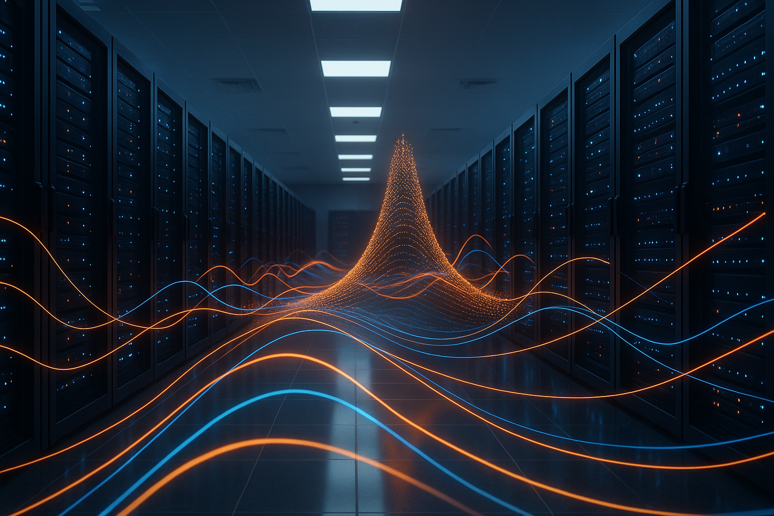 Centru de date modern cu echilibrare dinamică a sarcinii și rafturi pentru servere