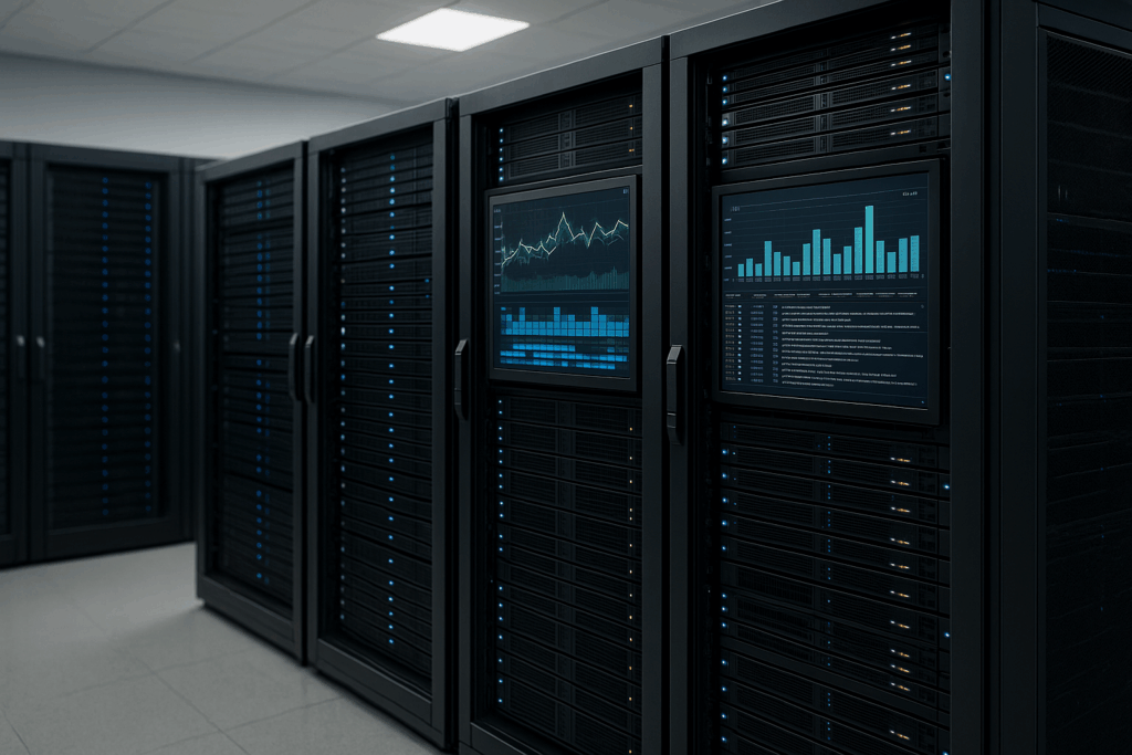 Сървърно помещение с централизиран анализ на логовете и табло за управление