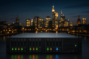 Egy rack szerver képe egy adatközpontban