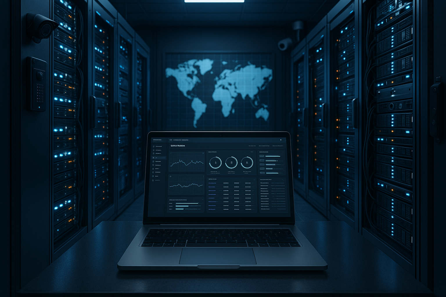 Moderna sala server con server ad alte prestazioni e tecnologia di sicurezza per un web hosting di alto livello