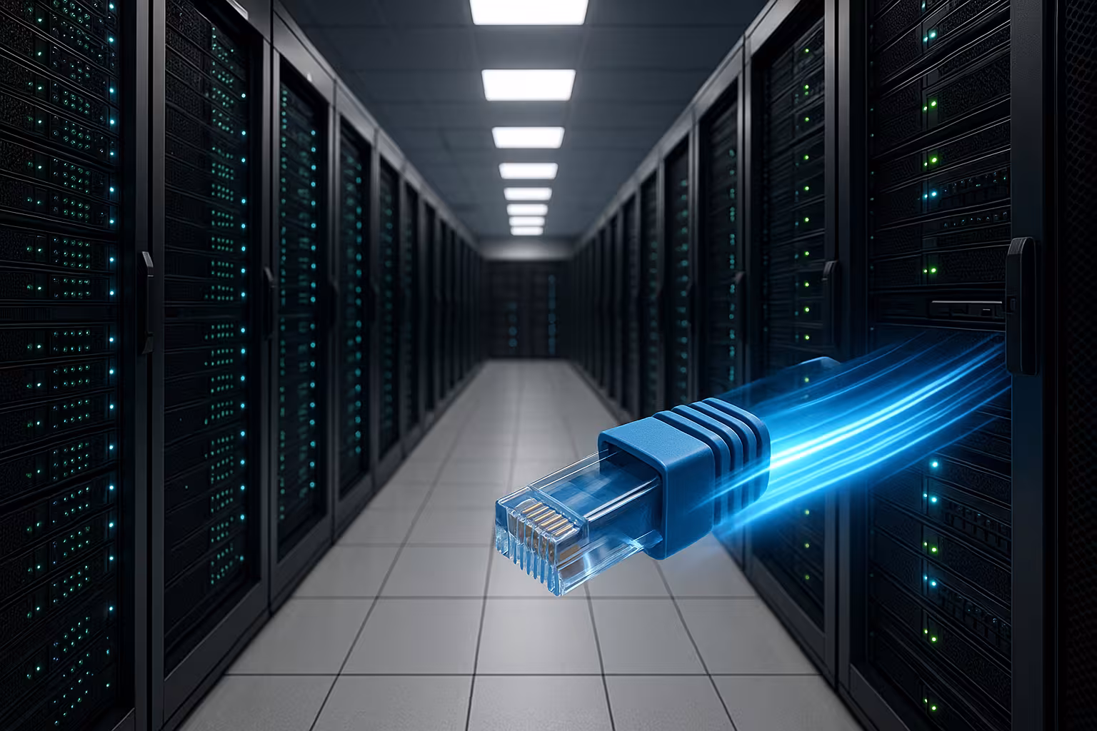 Sala server con connessioni di rete veloci e misure di sicurezza elevate.