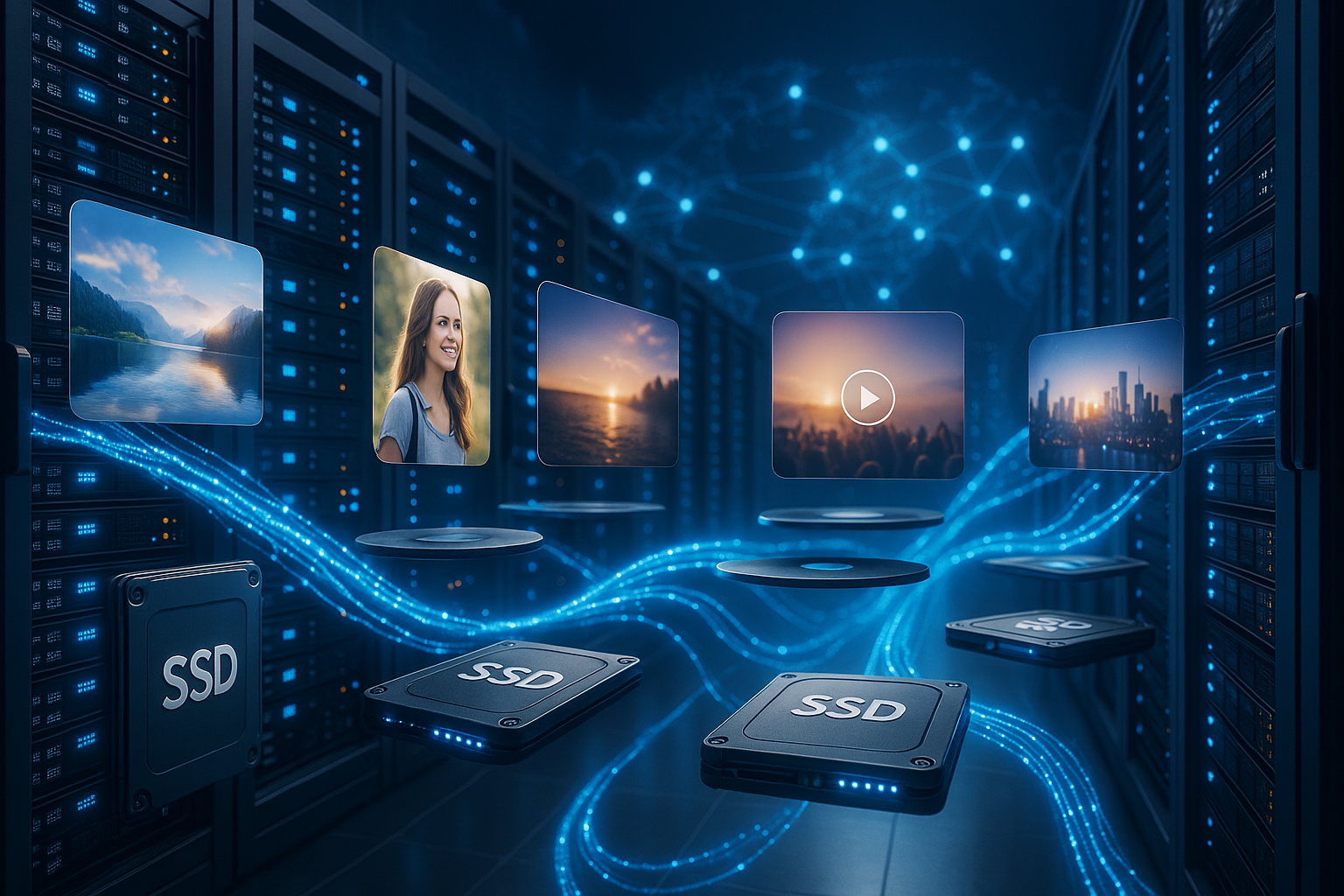 Cameră de servere cu SSD și CDN pentru site-uri media mari