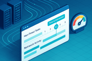 Grafico: Tempo di interattività (TTI) nel processo di caricamento di un sito web con visualizzazione del server e del thread principale