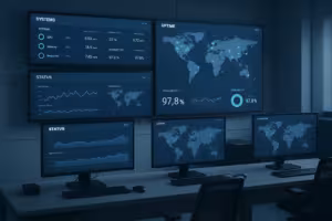 Riadiace centrum s monitormi pre nástroje na monitorovanie prevádzkyschopnosti a globálne zobrazenie stavu