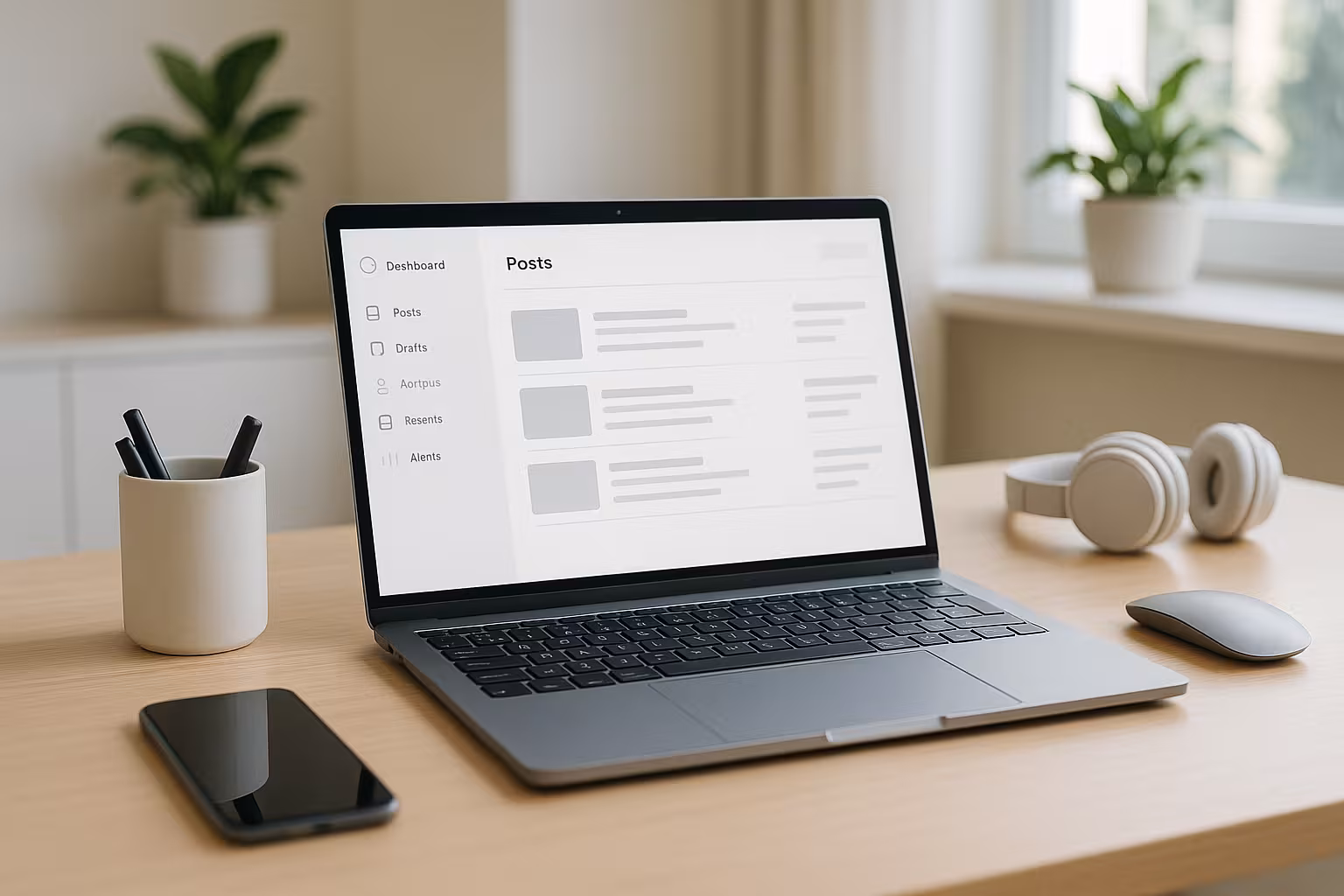 Postazione di lavoro moderna con laptop come simbolo di web hosting per blogger