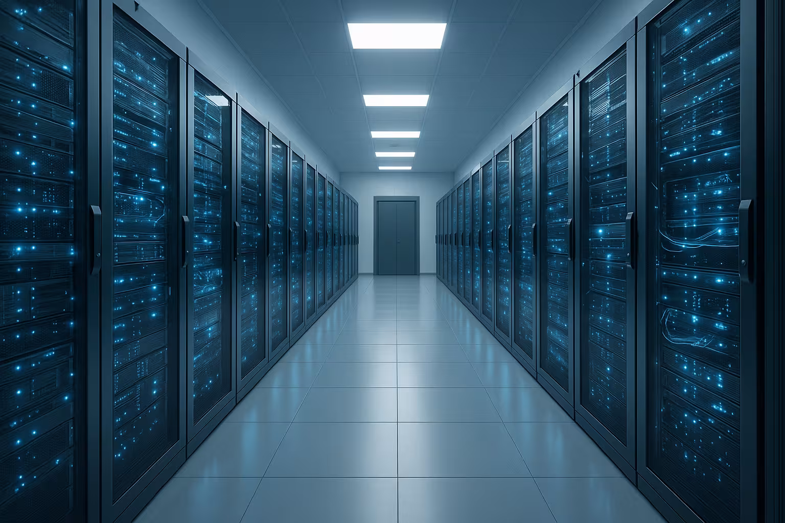 Moderni rack di server in un centro dati tedesco, atmosfera sicura per il web hosting