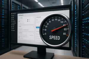 Tablou de bord WordPress cu afișaj de viteză și servere high-end