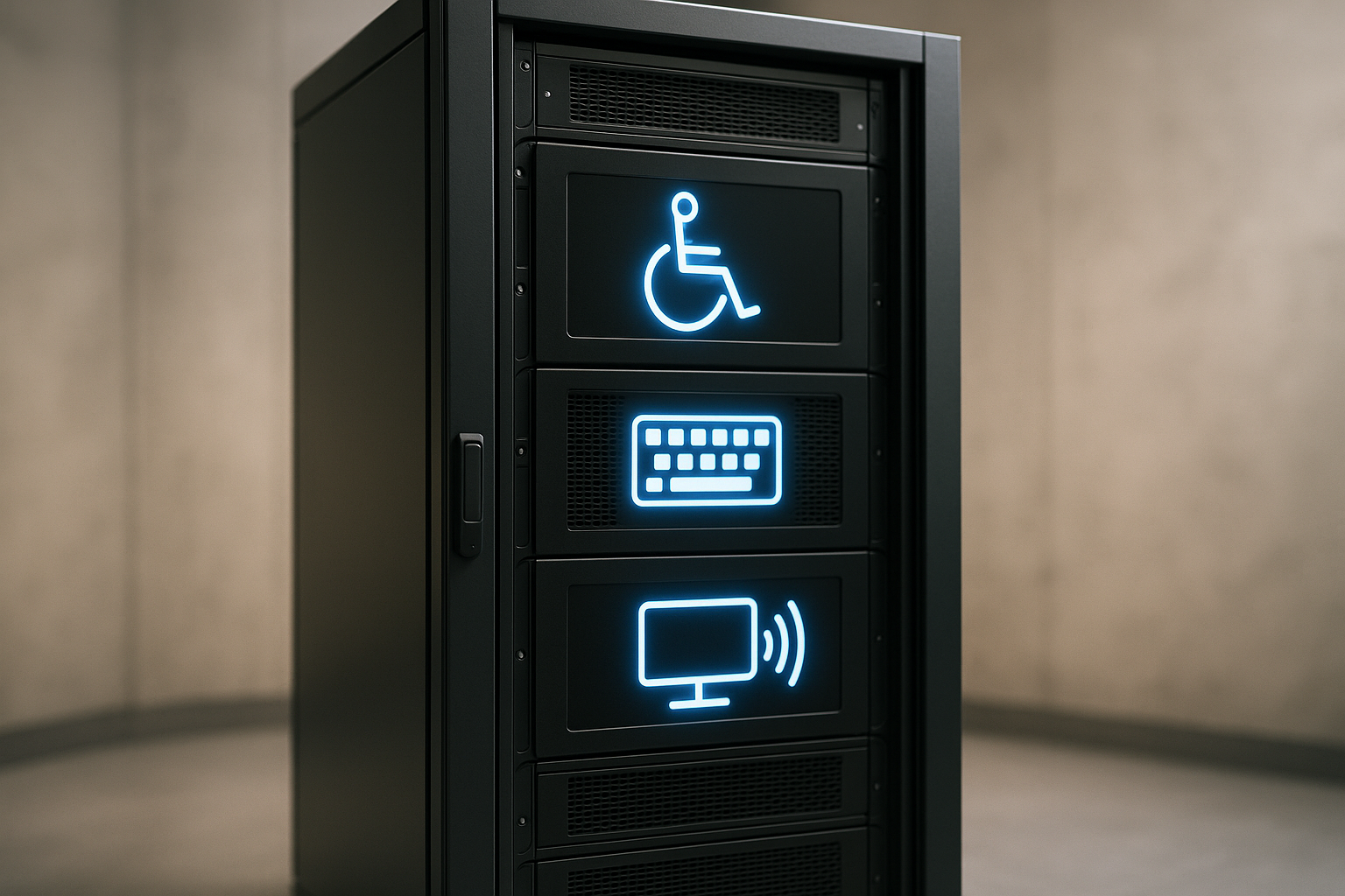 Modernes Serverrack für Web Accessibility Hosting