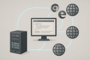 サーバ、ブラウザ、グローバルCDNノードを含むネットワーク図として可視化されたキャッシュ階層。.
