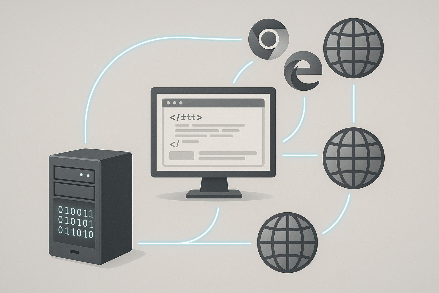 サーバ、ブラウザ、グローバルCDNノードを含むネットワーク図として可視化されたキャッシュ階層。.