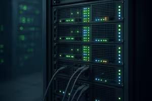 Server rack in a modern data center, suitable for hosting and open source panel comparison