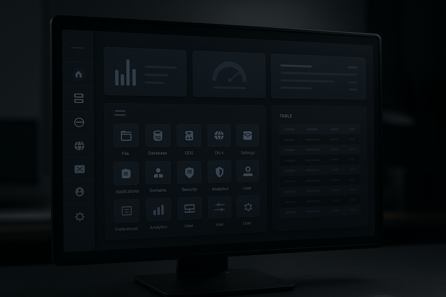 Dunkelmodus Hosting-Control-Panel modern photorealistisch