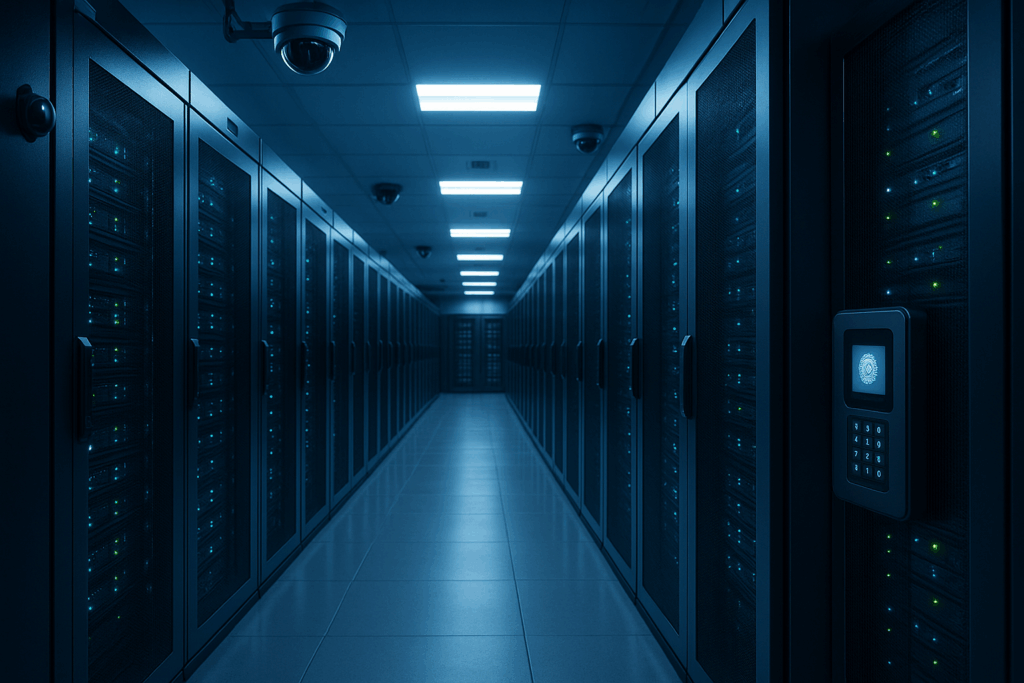 Sicheres Rechenzentrum mit moderner Zugangskontrolle und Überwachung