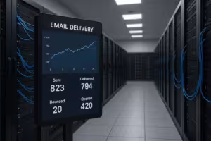 Eメール配信のためのサーバーとネットワークを備えた最新のデータセンター