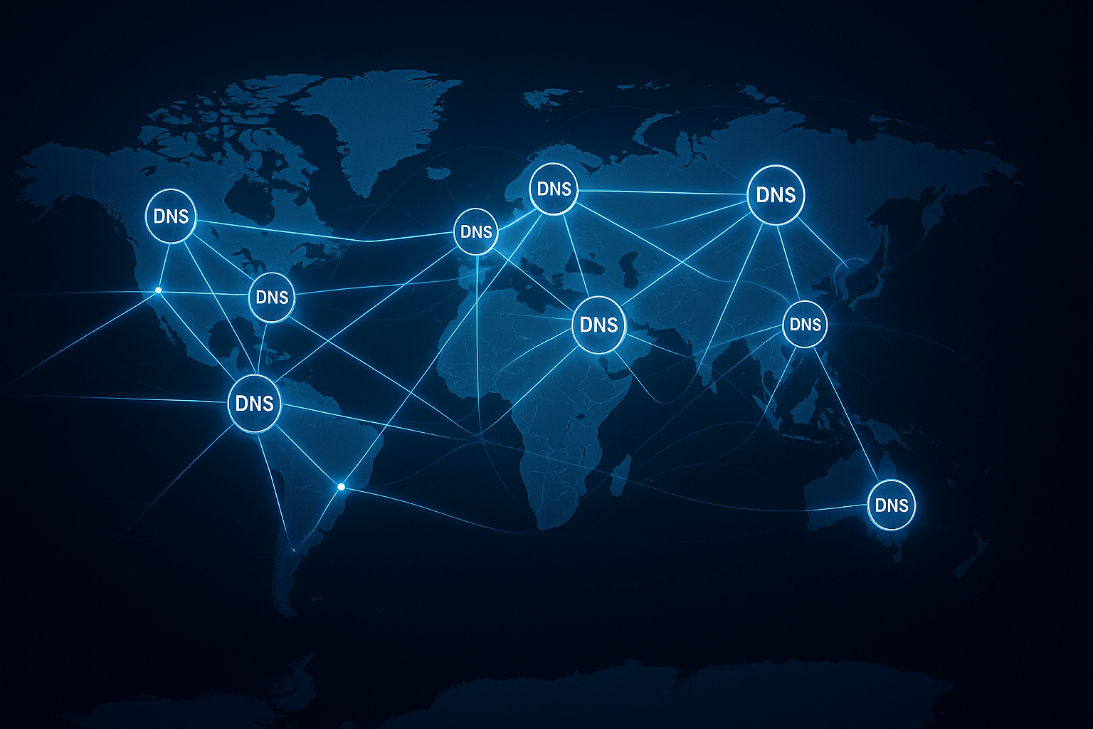 Globales Netzwerk mit verteilten DNS-Servern und Anycast-Routing-Verbindungen