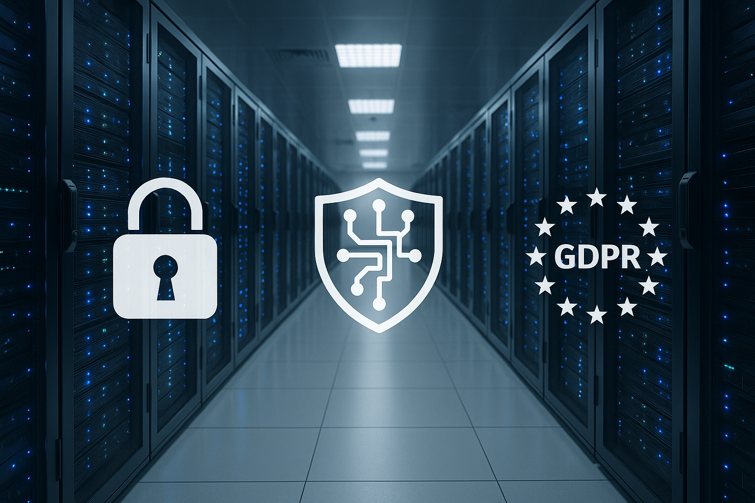 Zabezpieczone centrum danych symbolizuje hosting zgodny z przepisami o ochronie danych