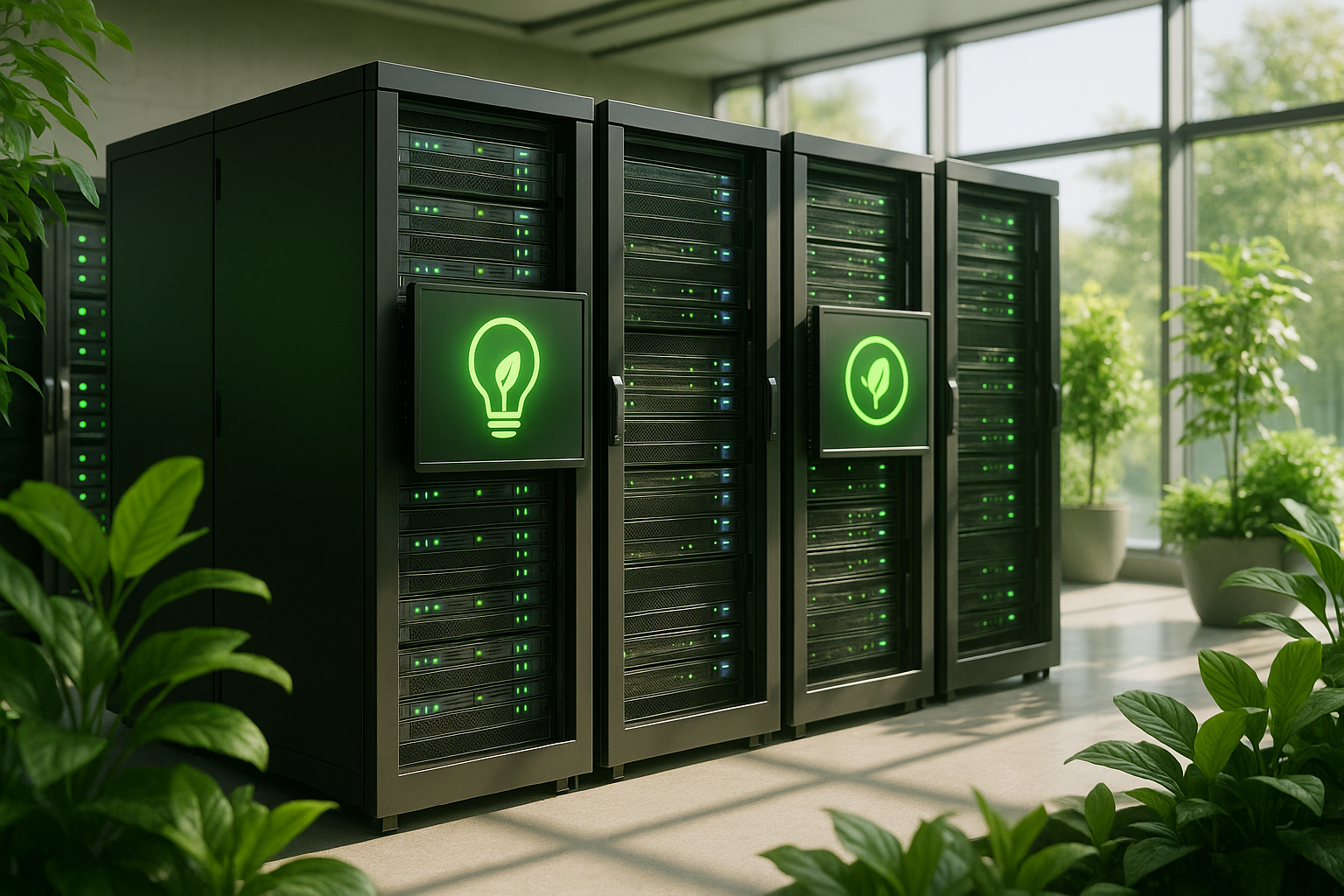 Modernt grönt datacenter med energieffektiv kylning och grön infrastruktur