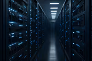 Serveriruum koos suure jõudlusega riistvaraga, nähtav CPU, NVMe, mälu