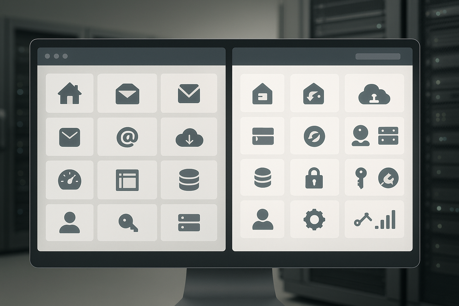 Vista delle interfacce di cPanel e DirectAdmin su un server moderno