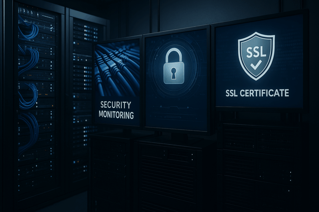 Sichere Hosting-Infrastruktur mit Netzwerkmonitoring und SSL-Zertifikaten