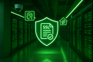 Un centro de datos moderno y seguro en 2025 con sistemas de seguridad basados en IA