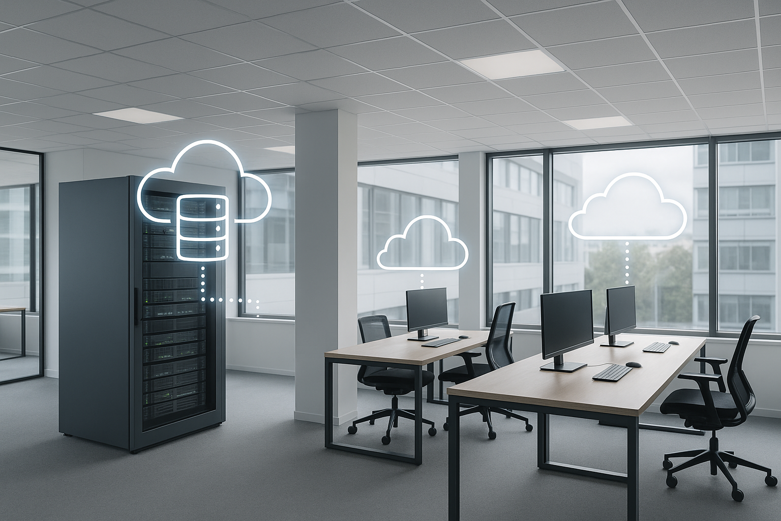 Moderne Agentur mit hybrider Cloud Infrastruktur und Serverraum