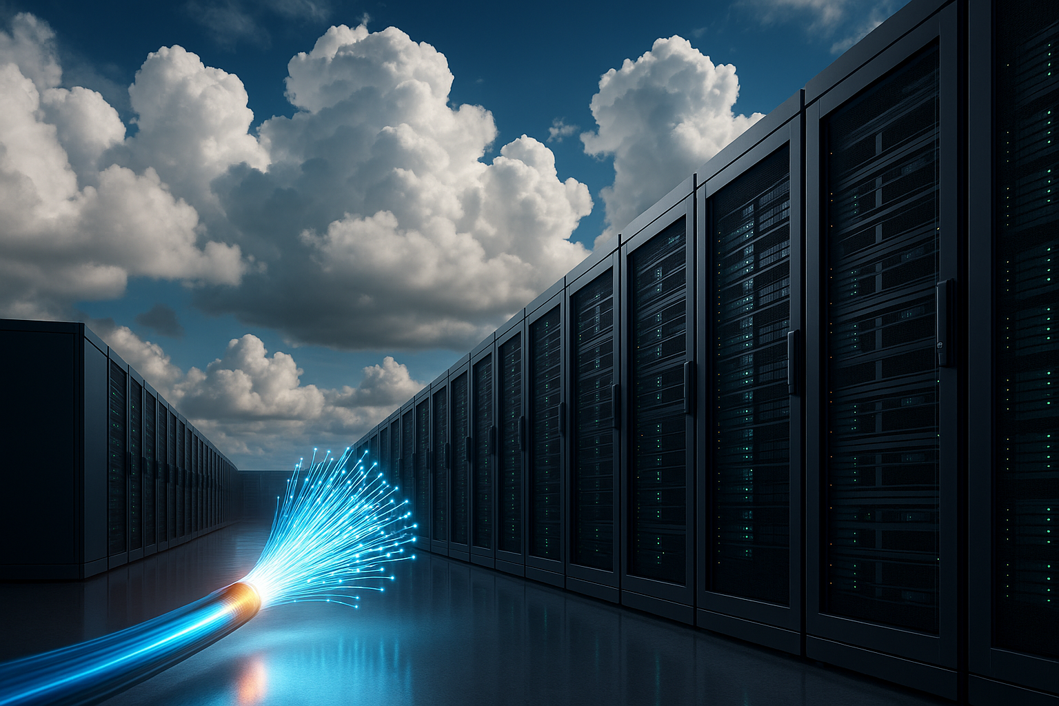 Hybride Cloud-Infrastruktur mit modernen Servern und Datenvernetzung