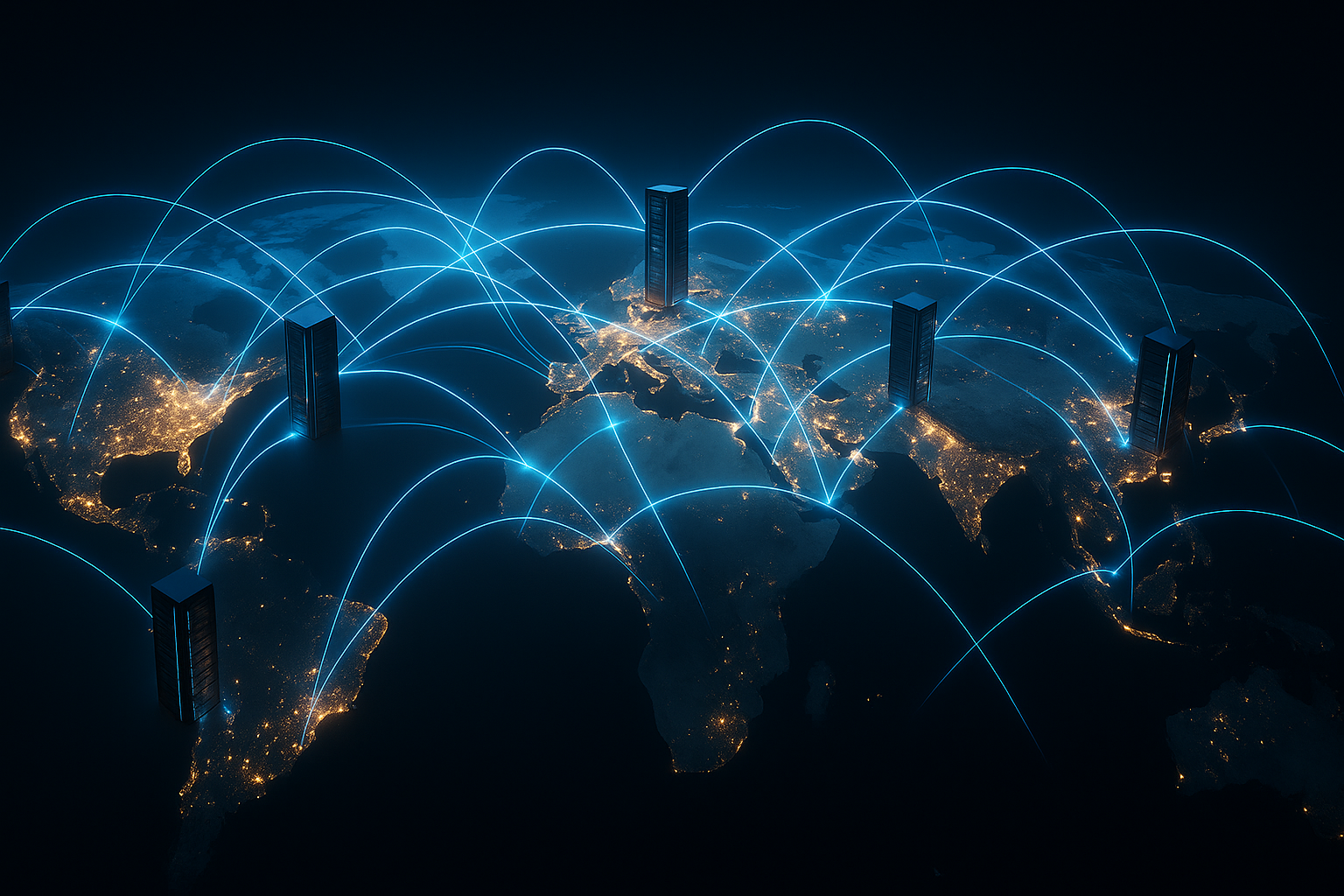 Visualizzazione fotorealistica di una rete multi-CDN globale