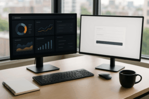 Tableau de bord moderne et interface web au poste de travail