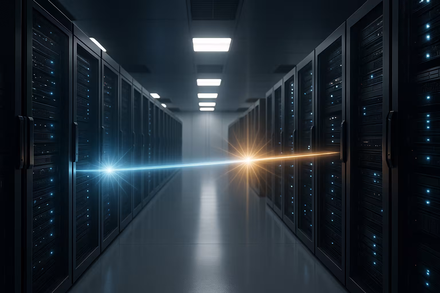 Rechenzentrum mit Quantum-Key-Distribution Infrastruktur und Glasfaser, moderne Datenverschlüsselung