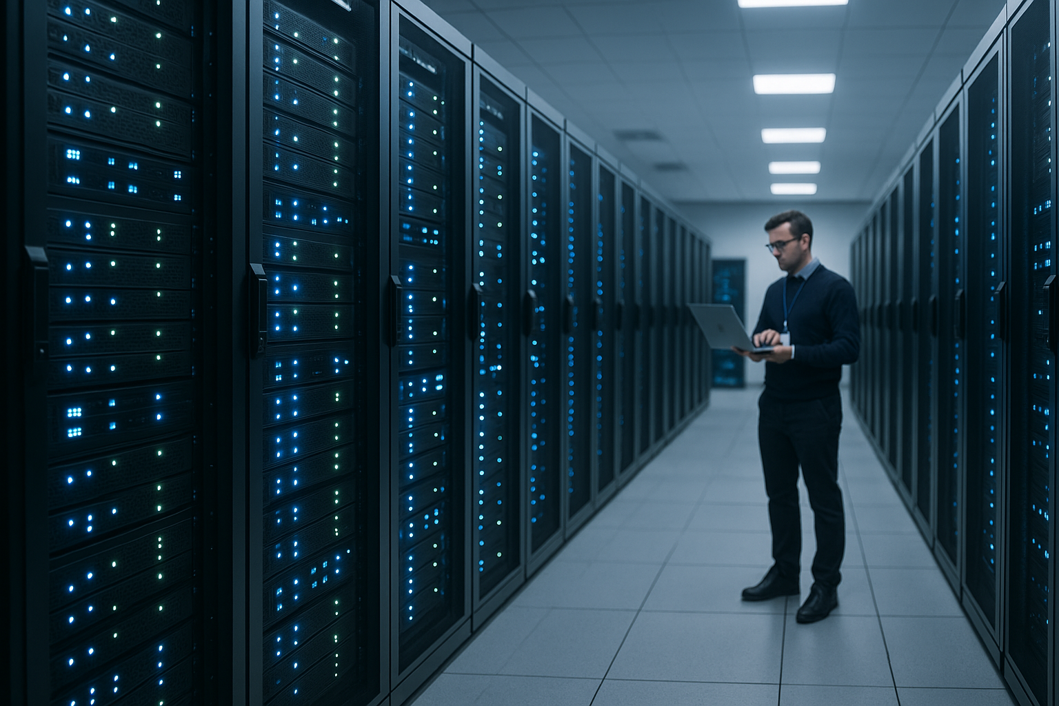 Centru de date modern cu servere și protecție a datelor