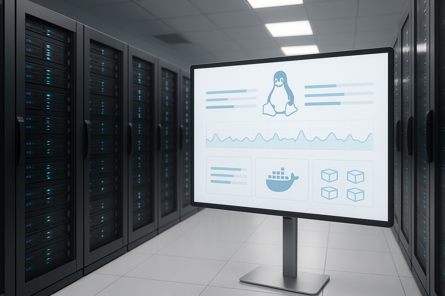 Modernes Serverpanel Dashboard im Rechenzentrum
