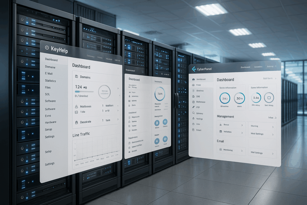 Serverraum mit modernen Webhosting-Technologien und KeyHelp & CyberPanel Panels