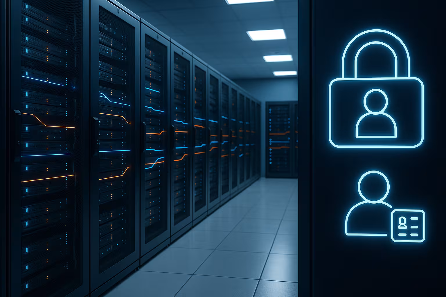 Fotorealistische Darstellung eines sicheren Rechenzentrums für Zero-Trust-Hosting