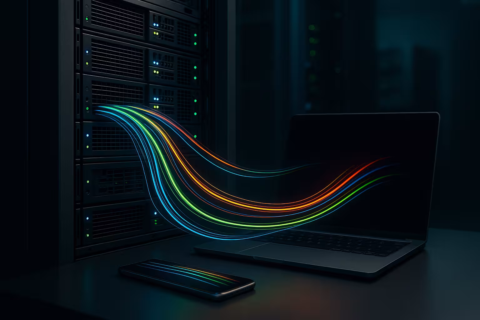 Moderne server med datastrømme som symbol for Brotli- og Gzip-komprimering
