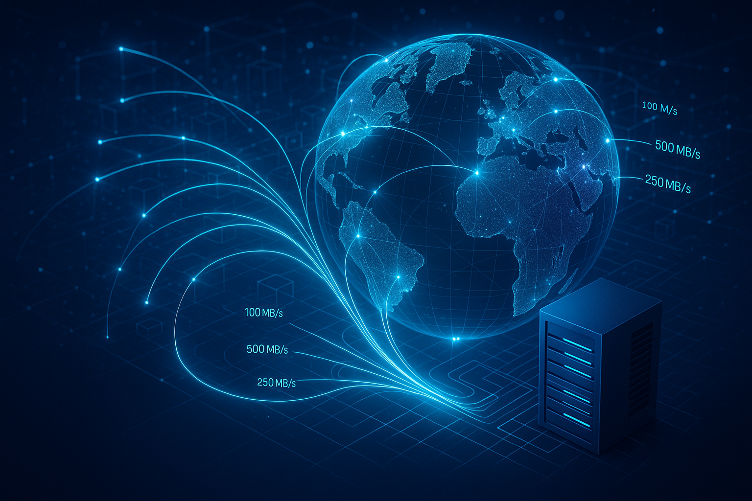 CDN Netzwerk mit verteilten Edge-Servern und Datenflüssen