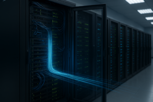Centro de datos con servidores optimizados y ruta caliente visualizada