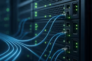 HTTP2 マルチプレキシングを説明するための並列データストリームを備えたサーバーラック