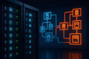 Les racks de serveurs modernes symbolisent LiteSpeed et NGINX dans une comparaison de performances