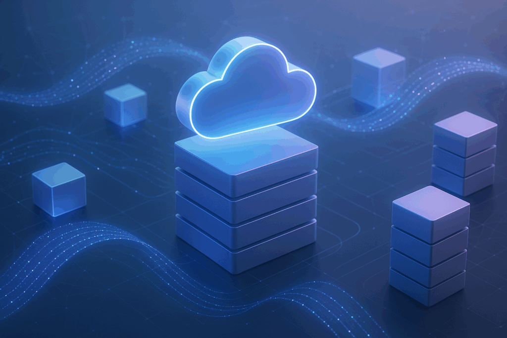 Visualisierung von Object Storage Cloud-Infrastruktur mit vernetzten Datenknotenpunkten und Speicherservern