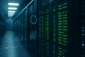 Serverrack med PHP-FPM-optimeret webhosting i datacentret
